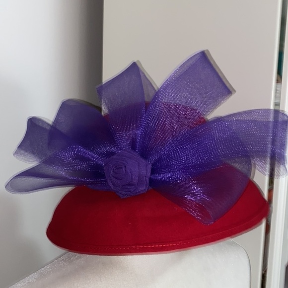 Red Hat Society Purple Ribbon Flower Derby Wool Hat Fall Warm Party Vacation - Picture 7 of 16